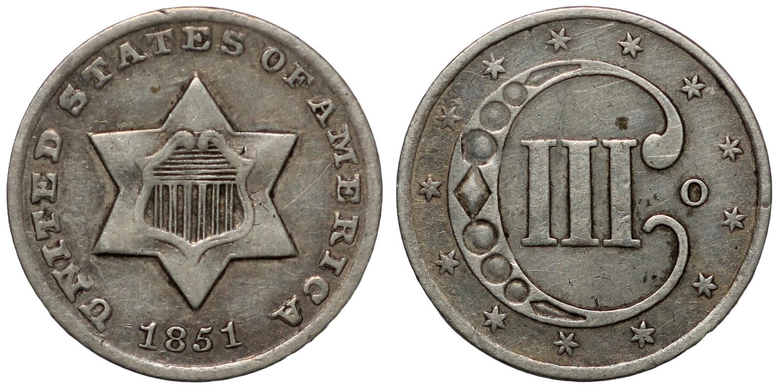 1851 silver three-cent piece (trime), New Orleans mint